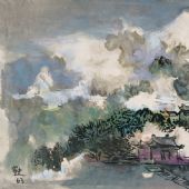 群山繚繞瑯琊寺 紙本水粉 32 cm×42 cm 1963 年