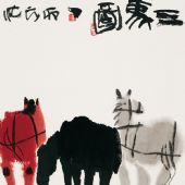 三馬圖 宣紙·水墨設(shè)色 48cmx45cm 1986年