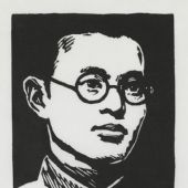 《社會主義在中國的傳播》插圖向孟熊烈士，13×9.5cm，黑白木刻，1982