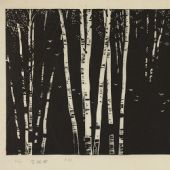 空林曲，30×56cm，黑白木刻，1982