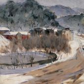 江南大雪（韶山沖）-林崗-44×58cm-木板油畫-1964