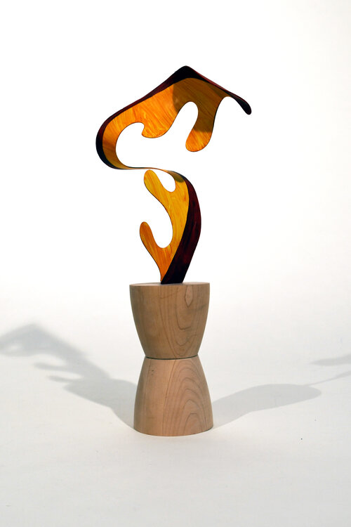 Wendy Letven, Flame, 2020. Painted Aluminum with on Maple Base, 18 x 8 x 5 inch ?Wendy Letven, courtesy Fou Gallery..jpg