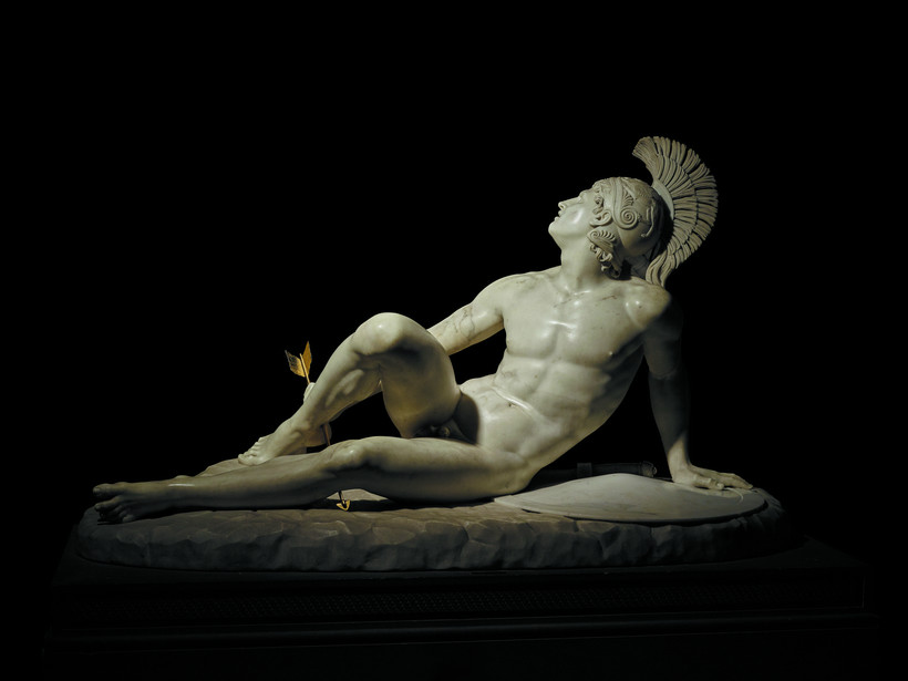 圖3《受傷的阿喀琉斯》（The Wounded Achilles），菲利波·阿爾巴奇尼（Filippo Albacini），1825，大理石與修復鍍金木箭，?德文郡收藏館（The Devonshire Collections, Chatsworth).jpg