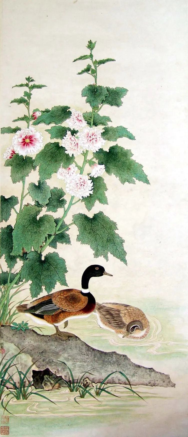 陳佩秋  蜀葵泳鴨  1963年  135×57cm.jpeg