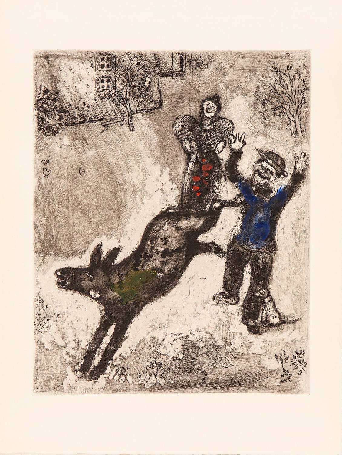 Marc Chagall, The Donkey and the Dog from Les Fables de la Fontaine, Hand colored etching, 29.5×24cm, 1927-30-52.jpg