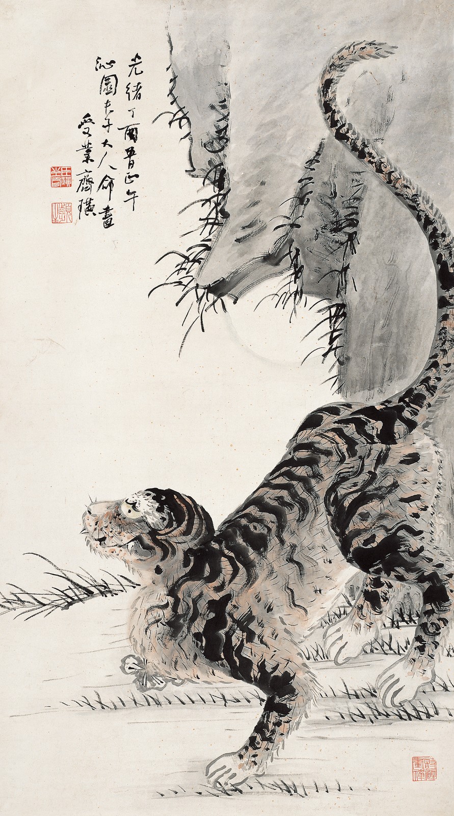 04-老虎圖 齊白石 1897年146×81.4cm 紙本設(shè)色 遼寧省博物館藏.jpg