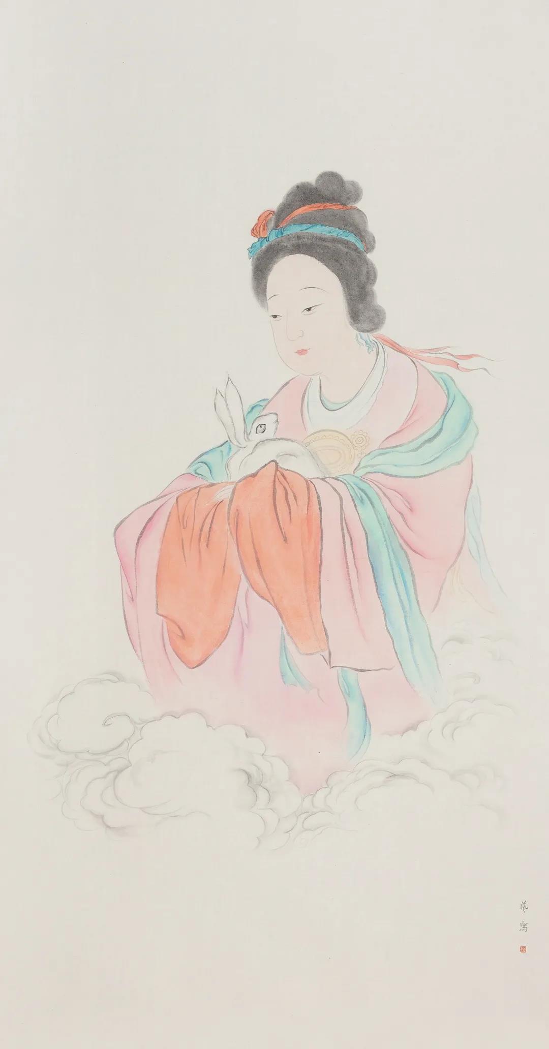 武藝，玉兔嫦娥，180×97cm，紙本水墨設(shè)色，2020.jpg