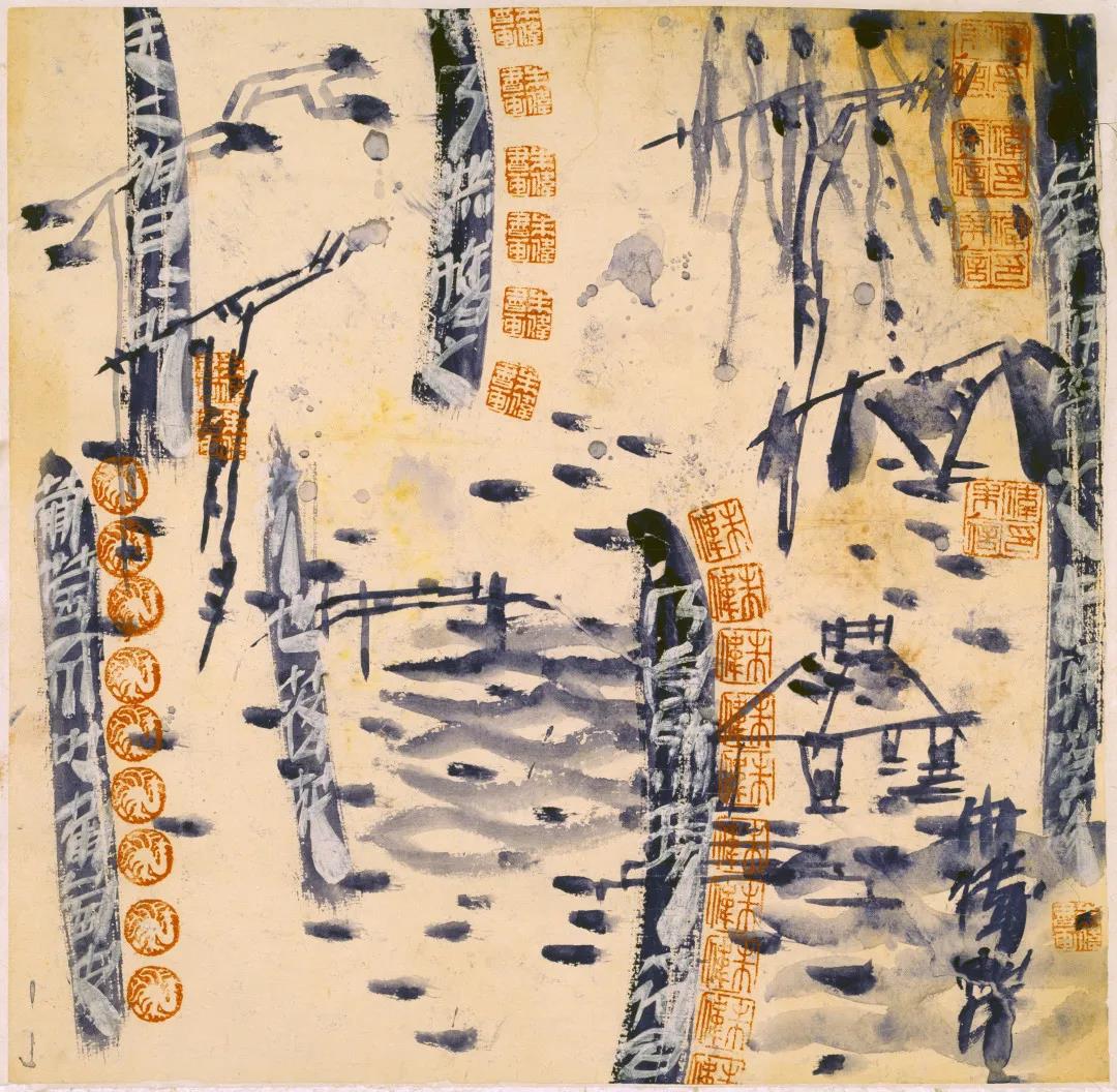 朱偉，仿八大山水，33×33cm，紙本水墨設(shè)色，1987.jpg