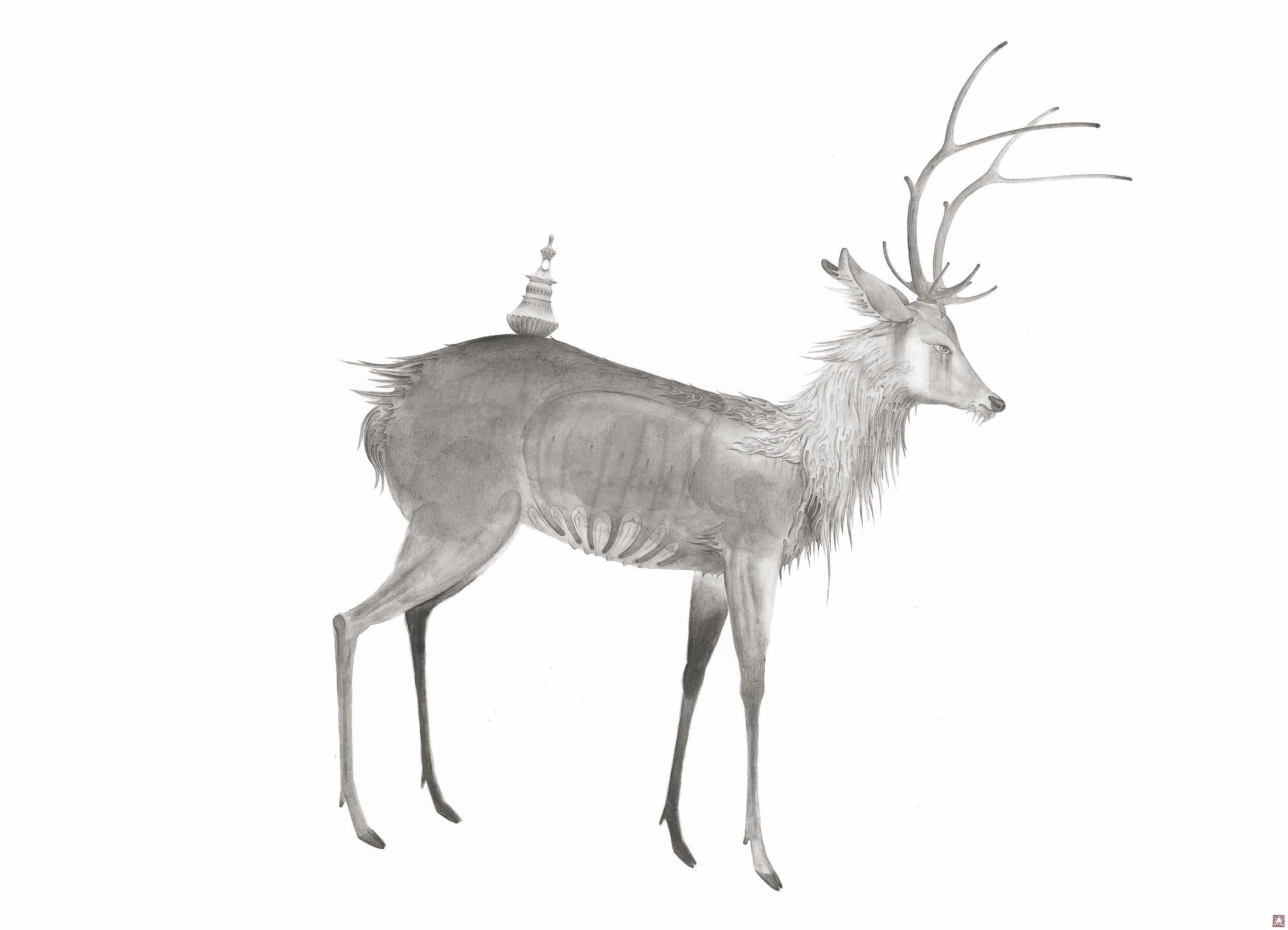 Deer in Nara, 66x33cm, Ink on paper, 2016.jpg