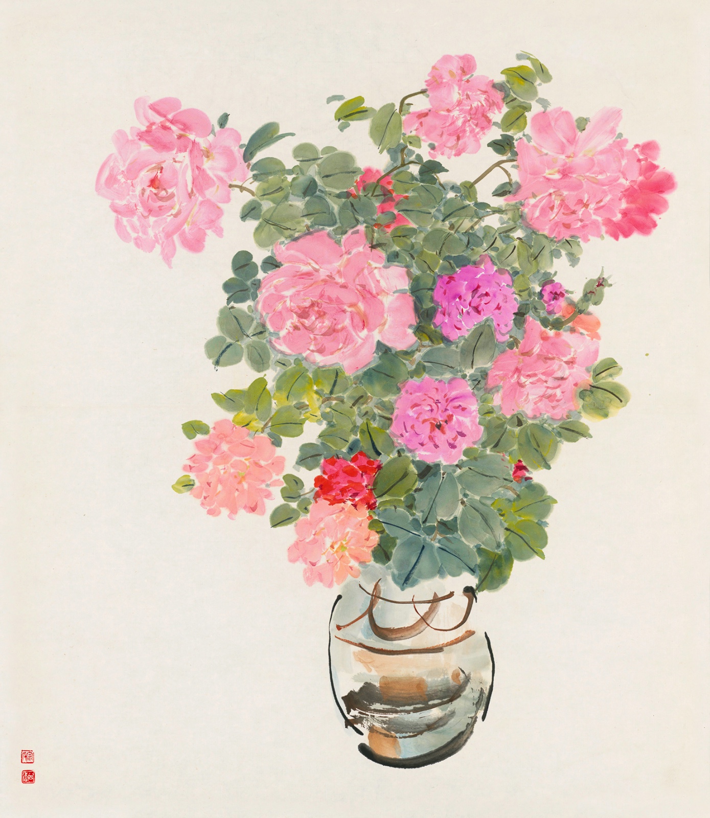 圖12 宗其香 ，《月季瓶花》，紙本水墨設(shè)色 ，80cm×70cm， 1980年代.jpg