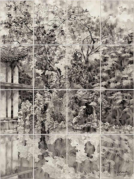 Chen Qi, He Garden, 2020, Ink on Paper,　304x224cm（76x56cmx16）.jpg