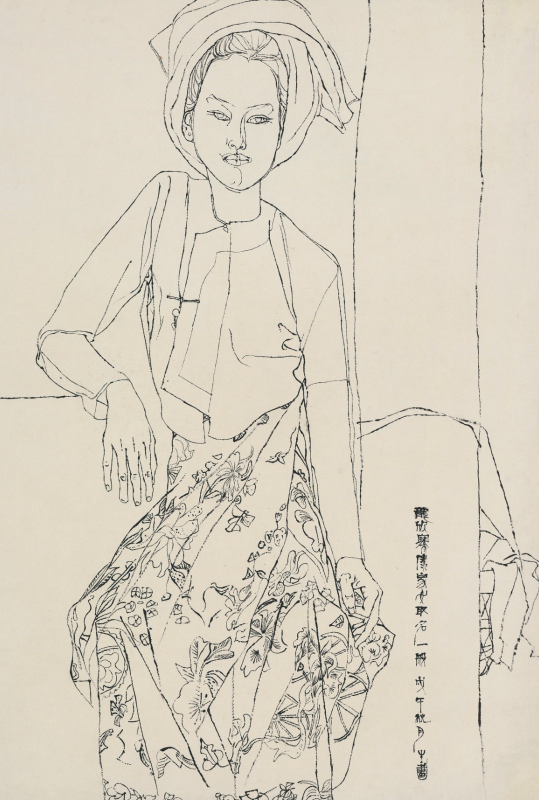 27 傣女一般像，Portrait of the Dai girl Yiban, Ink on Xuan paper 毛筆宣紙，68x95cm，1978秋.jpg