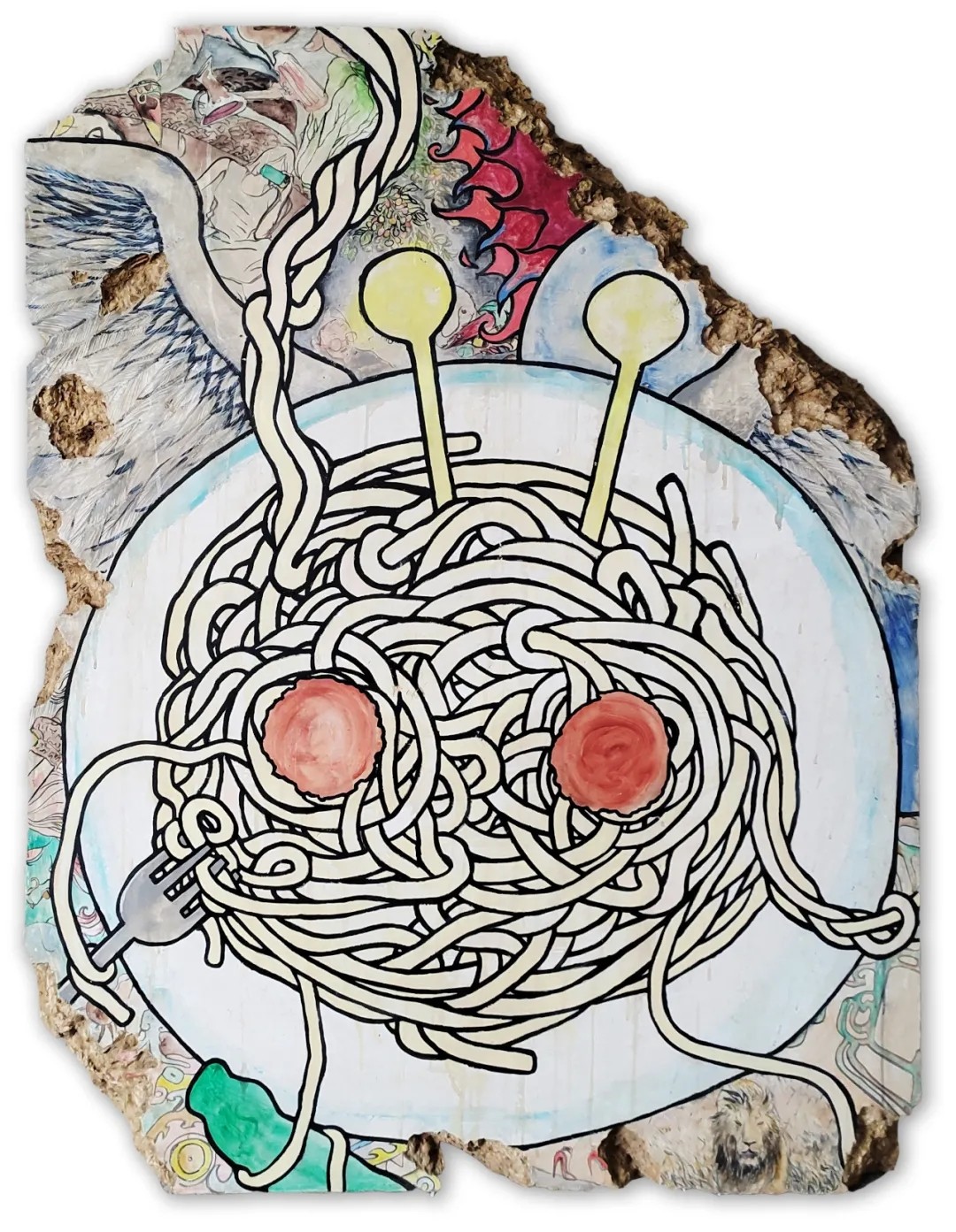 Gao Jie, The Flying Spaghetti God, Acrylic on plasterboard, 105(H)x136(W)cm, 2020.jpg