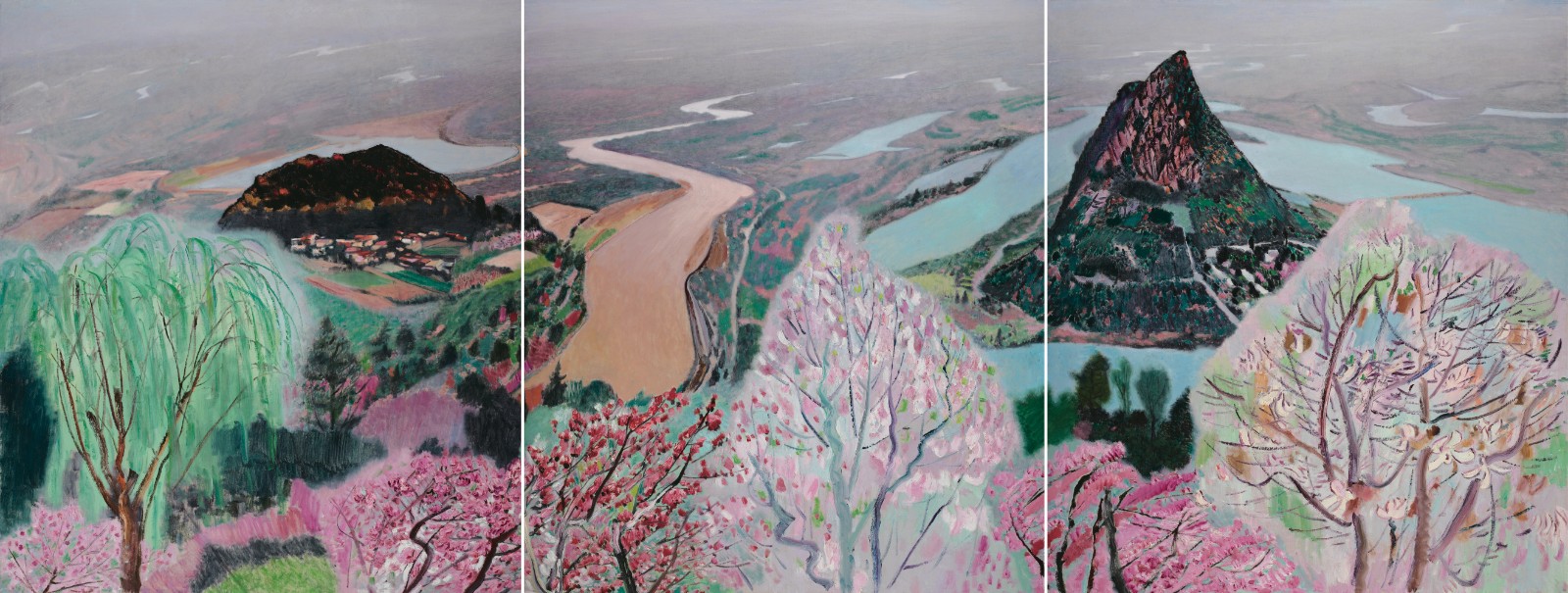 4 王克舉 兩岸鵲華沐春風 布面油彩 160cm×140cm ×3 2020.jpg