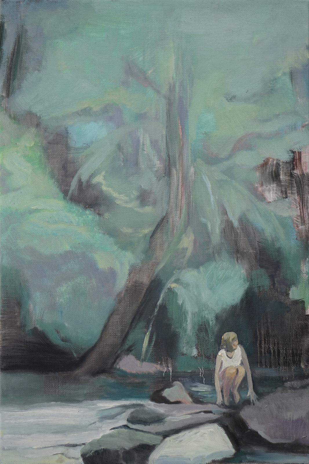 何佳《小湖邊的女孩》30x60cm 布面油畫.JPG