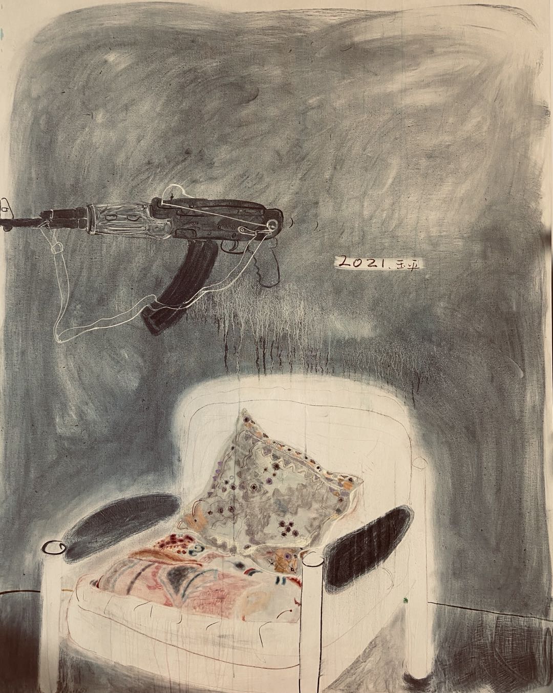 13 Wang Yuping, The Sofa with Black Armrest, Acrylic and oil stick on canvas, 200x160cm, 2021.jpeg