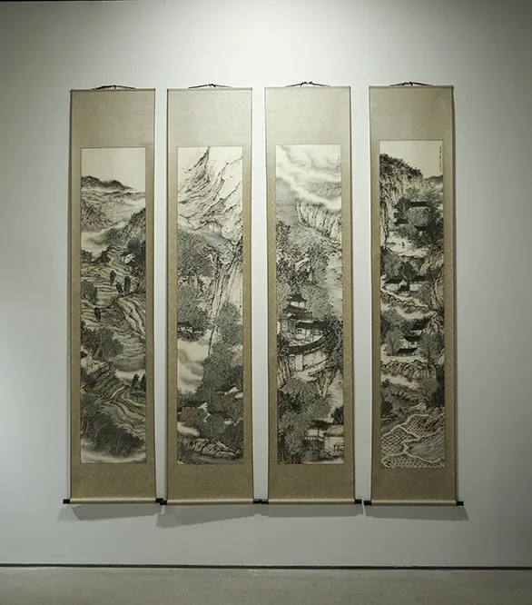 3、“夢里人家”系列 韓亭亭 200x40cmx4 紙本水墨 2013.jpg