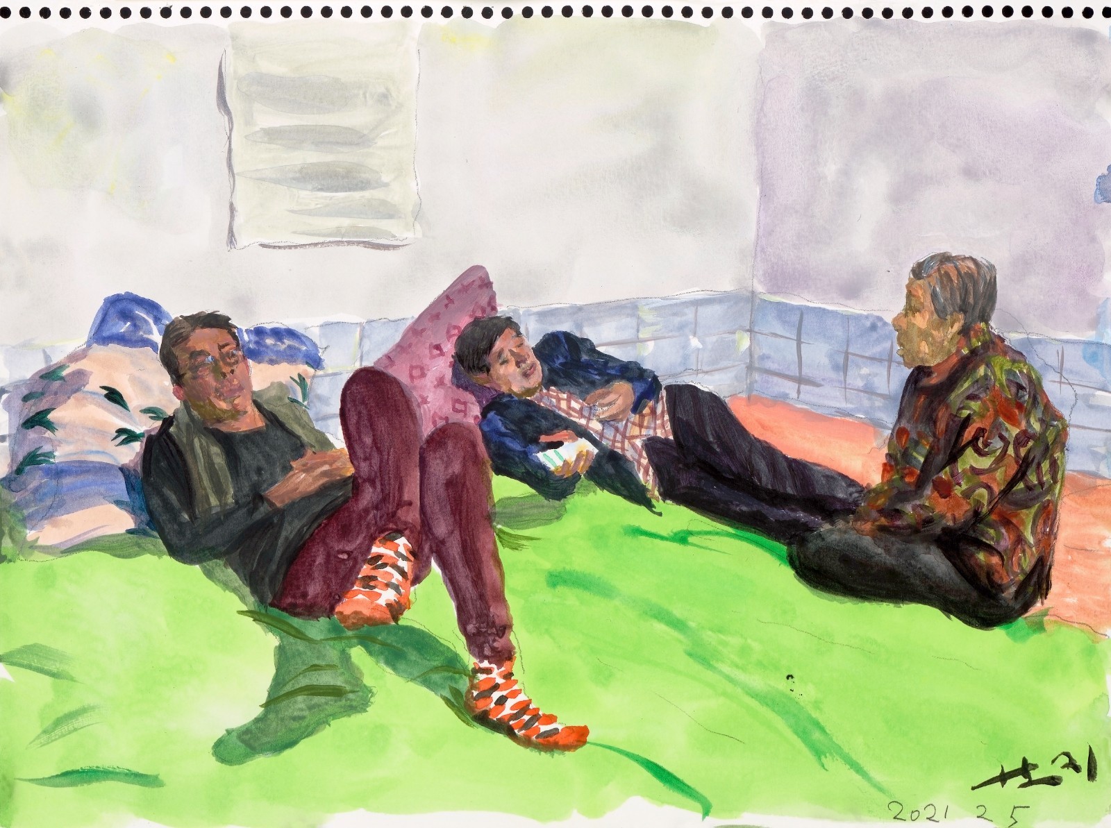 14 Liu Xiaodong, My Mother, My Brother, and Myself, 2021, Watercolor on paper, 34×25.5 cm. Courtesy the artist..jpg