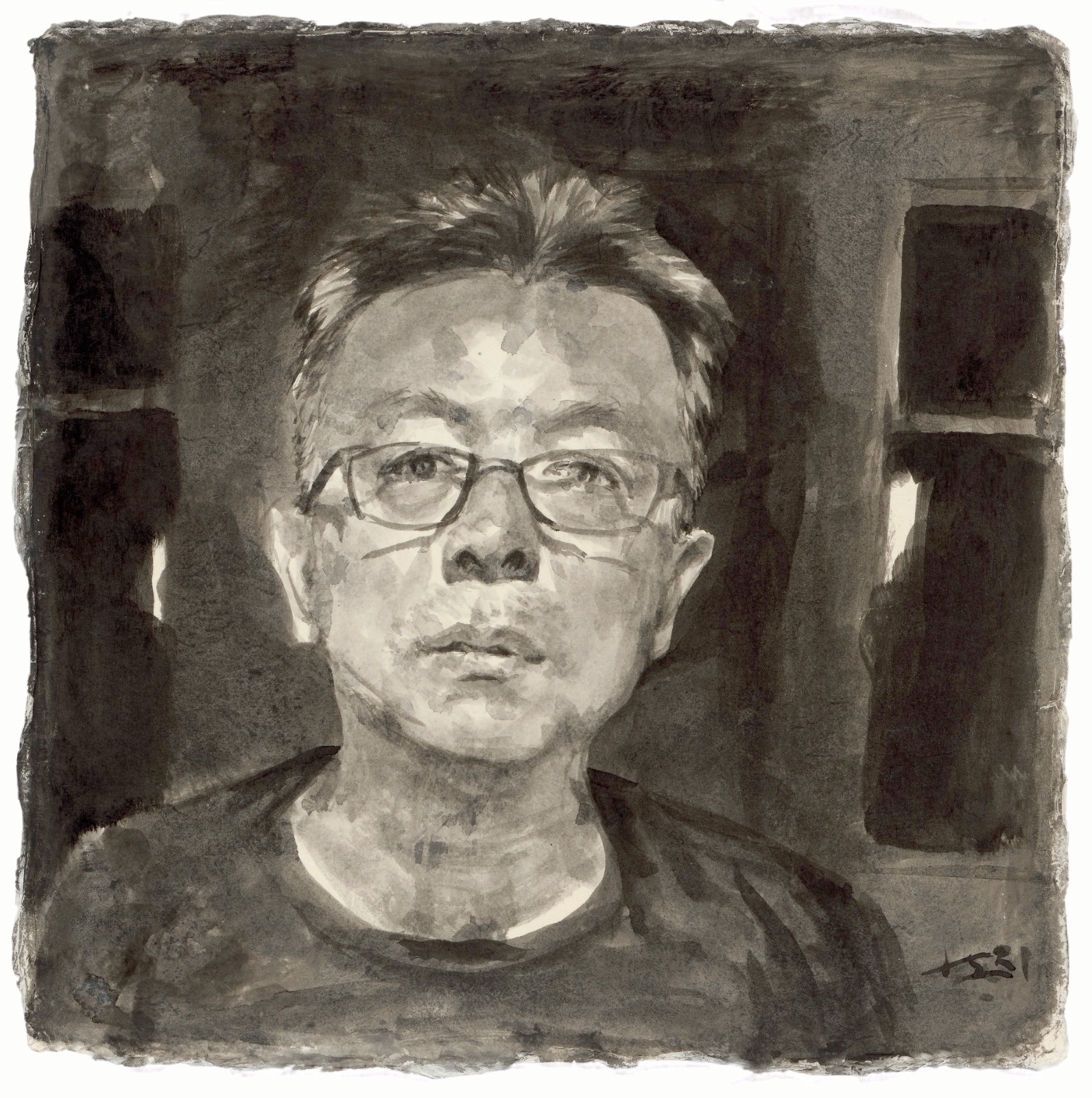 21 Liu Xiaodong, Self-Portrait in the Kitchen (Black Ink), 2021, Ink on paper, 31×31 cm. Courtesy the artist..jpg