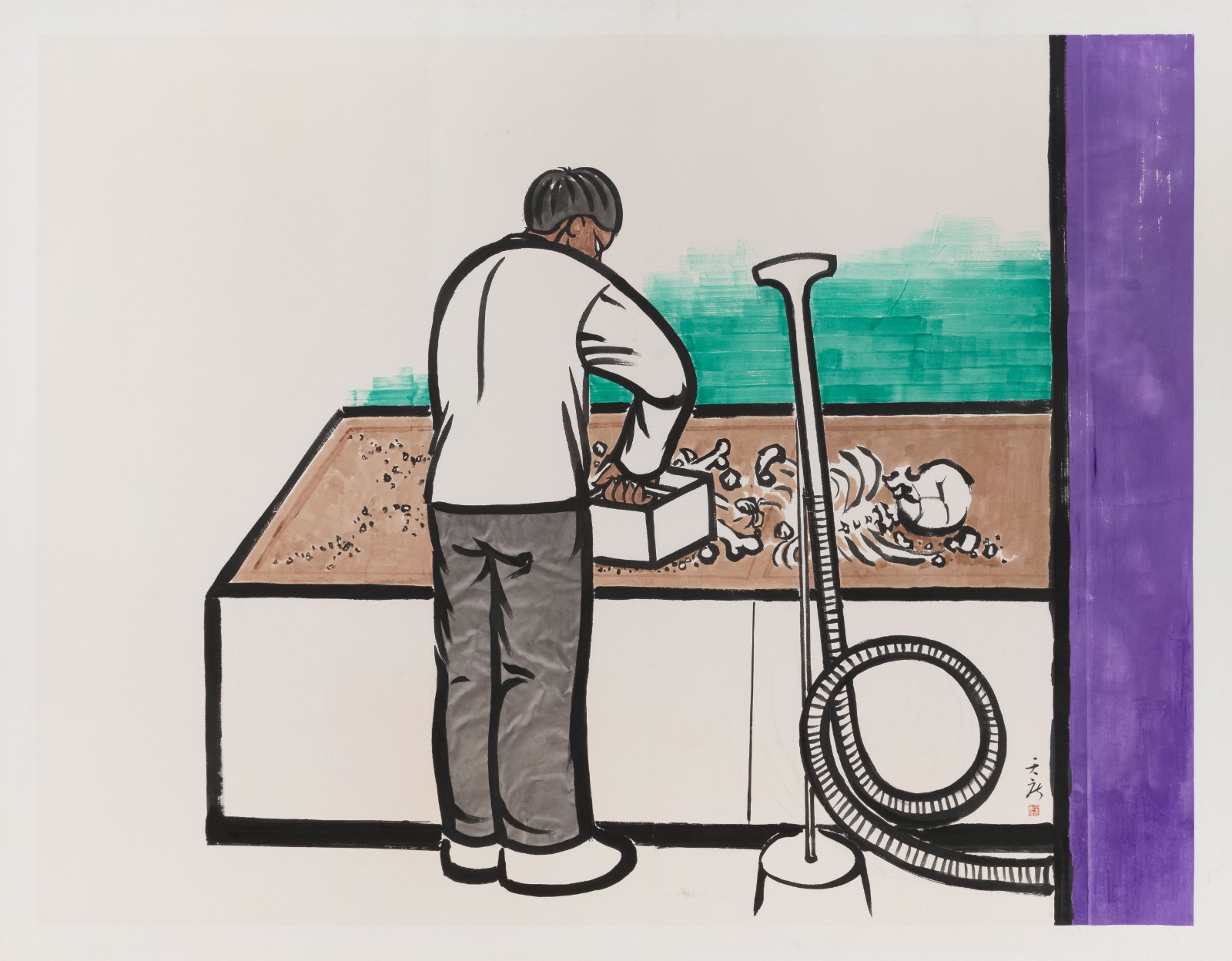 仝天慶 Tong Tianqing_撿骨灰 Collecting Ashes_紙本水墨設(shè)色 Ink and color on paper_240x310cm_2022.JPG