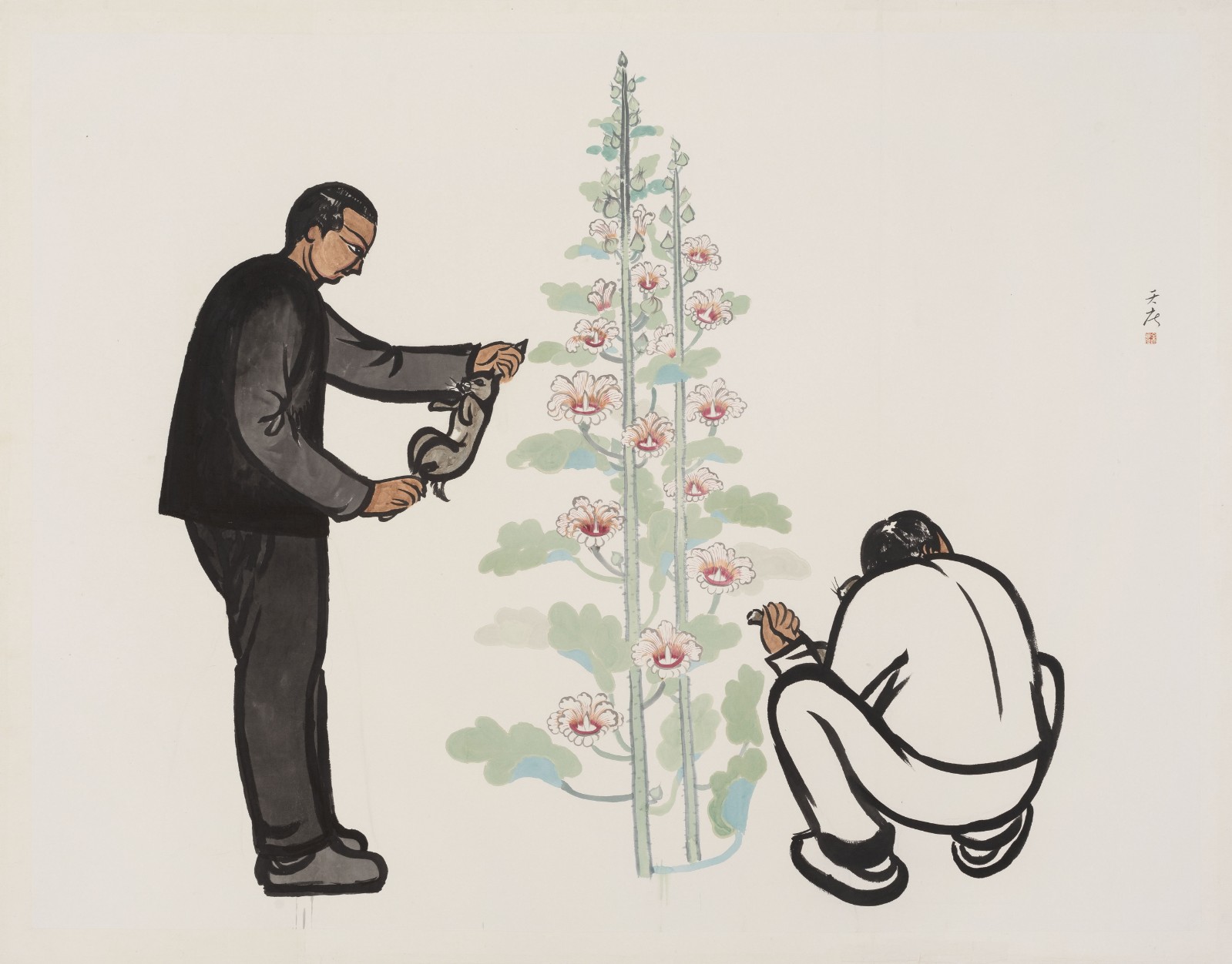 仝天慶 Tong Tianqing_蜀葵 Hollyhocks_紙本水墨設(shè)色 Ink and color on paper_240x310cm_2022.JPG