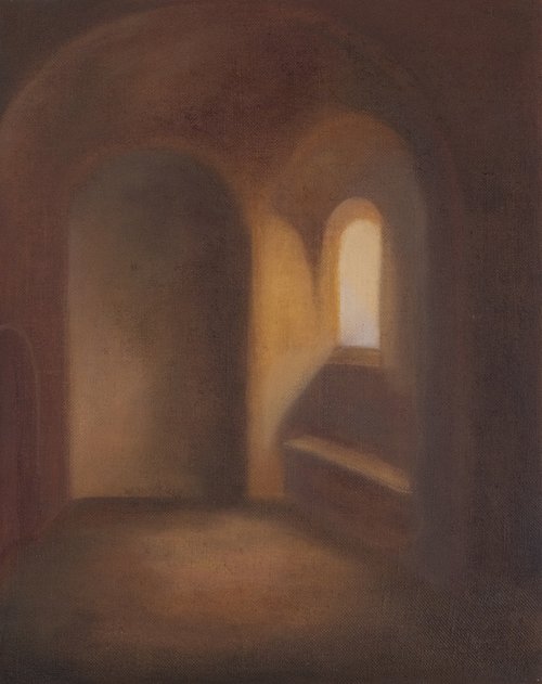 Suyi Xu, Consulting Lights(Study of Rembrandt Removing the figure), 2022. Oil on linen, 14x11 inches ?Suyi Xu, Photograph by Xi Zhou, courtesy of Fou Gallery..jpg