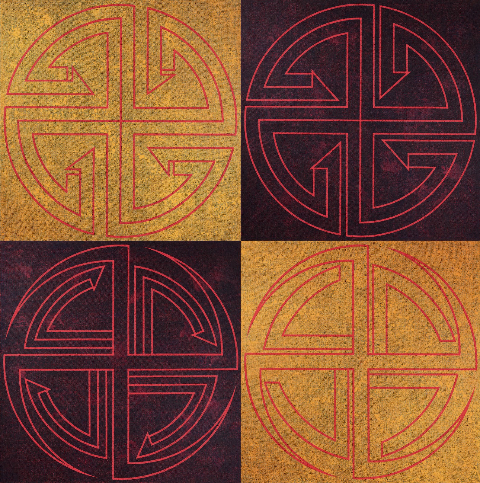 6 朱砂，黃麻礦物質(zhì)顏料，145cm×145cm×4， 2018.jpg