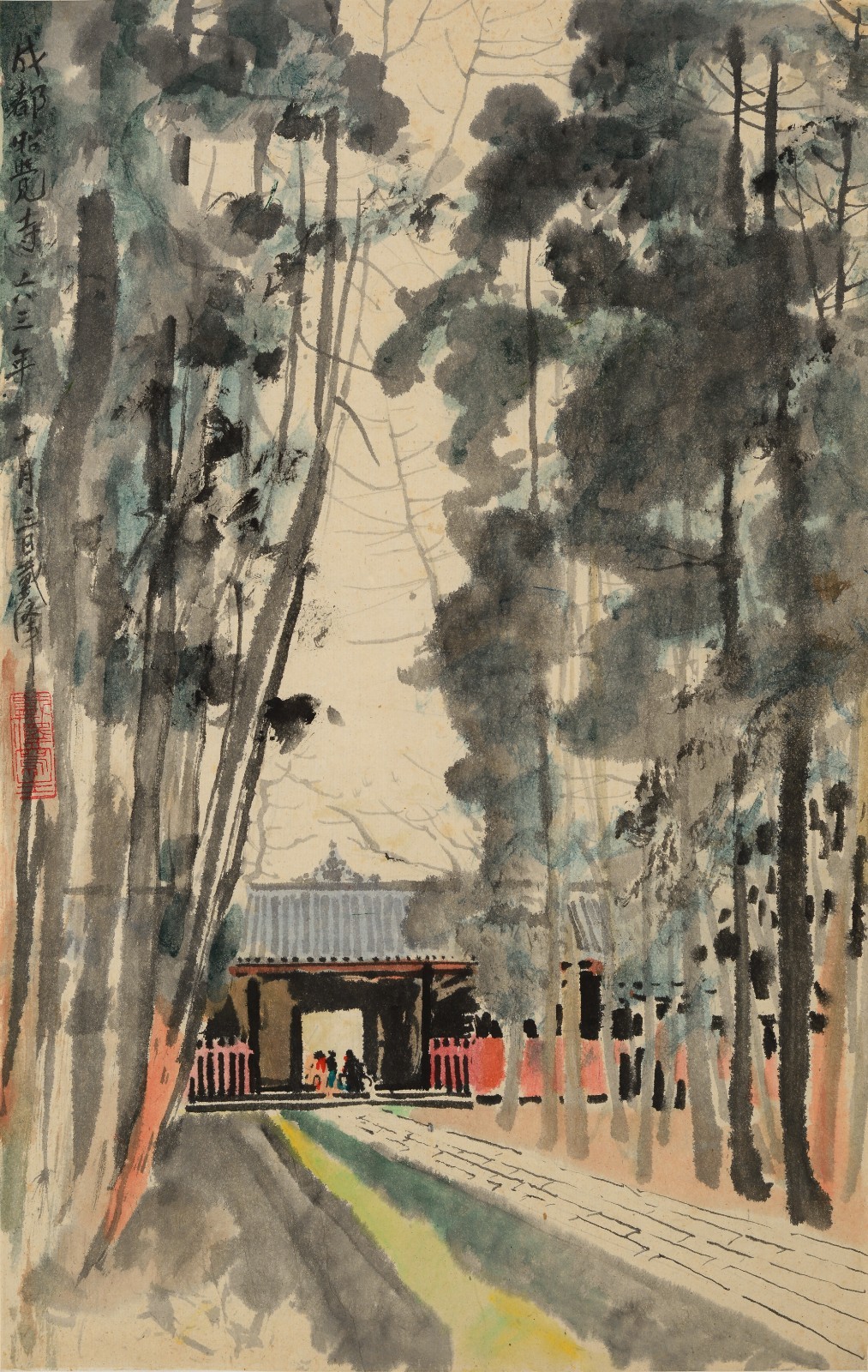 25 Dai Ze, “Zhaojue Temple in Chengdu”, 29×46cm, Chinese painting on paper, 1963, private collection.jpg