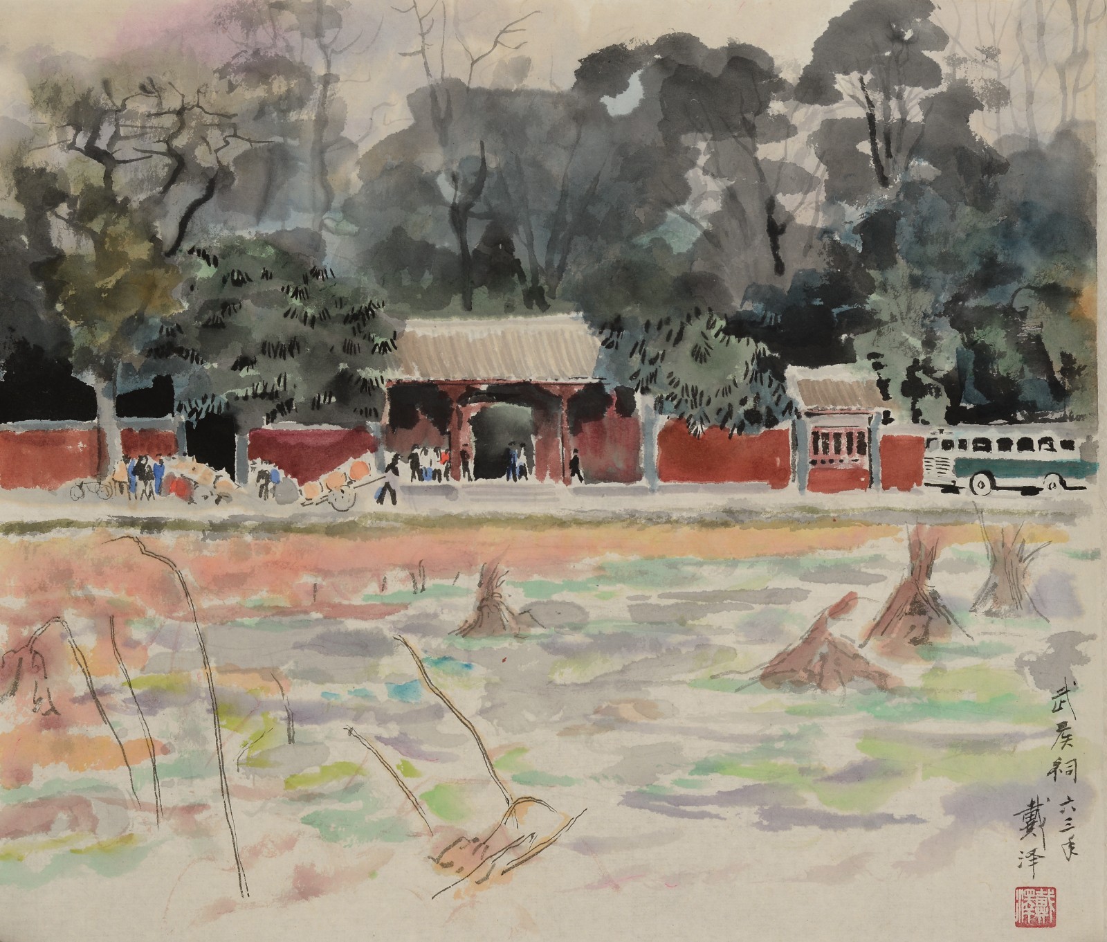 56 Dai Ze, “Wuhou Temple”, 40×34.5cm, Chinese painting on paper, 1963, private collection.jpg