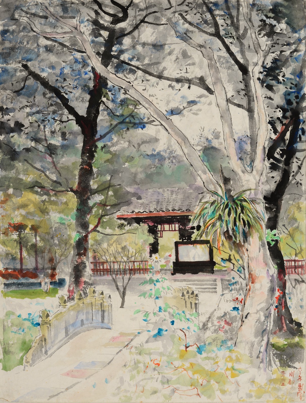 57 Dai Ze, “Du Fu Thatched Cottage”, 33.5×44cm, Chinese painting on paper, 1963, private collection.jpg