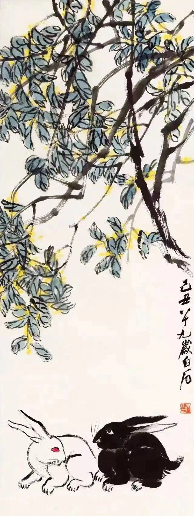 34 齊白石《桂花雙兔圖》.jpeg