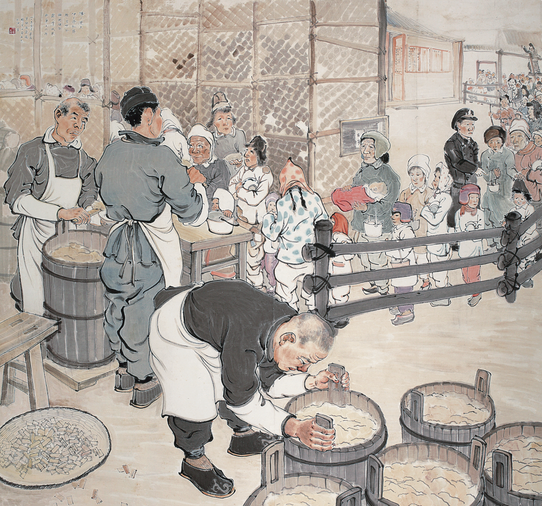 17孫宗慰《打粥》 紙本彩墨， 147×162cm，1948年，私人收藏、龍美術(shù)館提供.png