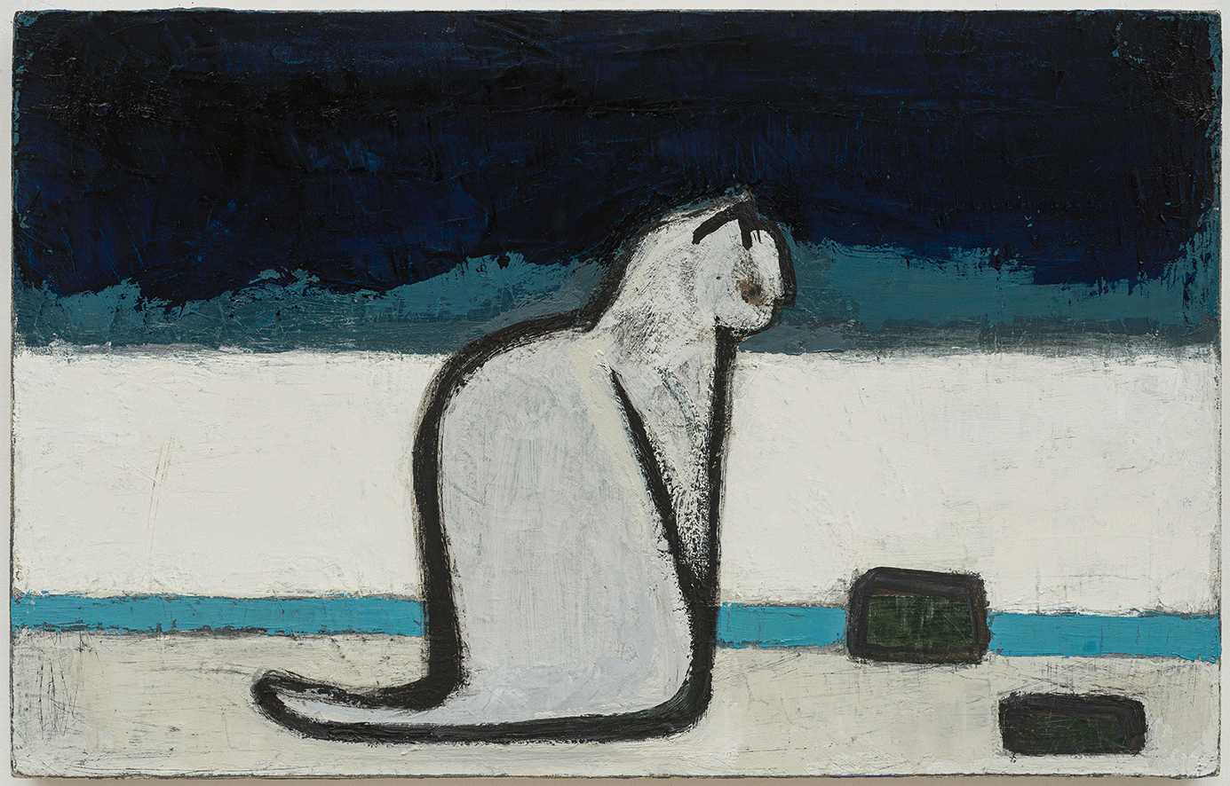 無題——海邊的貓與石頭 Untitled—Cat by Seaside and Stones，2020-2022，布面油畫 oil on canvas，45×71 cm.png