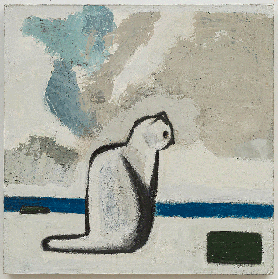 無題——貓與海邊的石頭 Untitled—Cat and Stone by Seaside，2021-2022，布面油畫 oil on canvas，80×80 cm.png