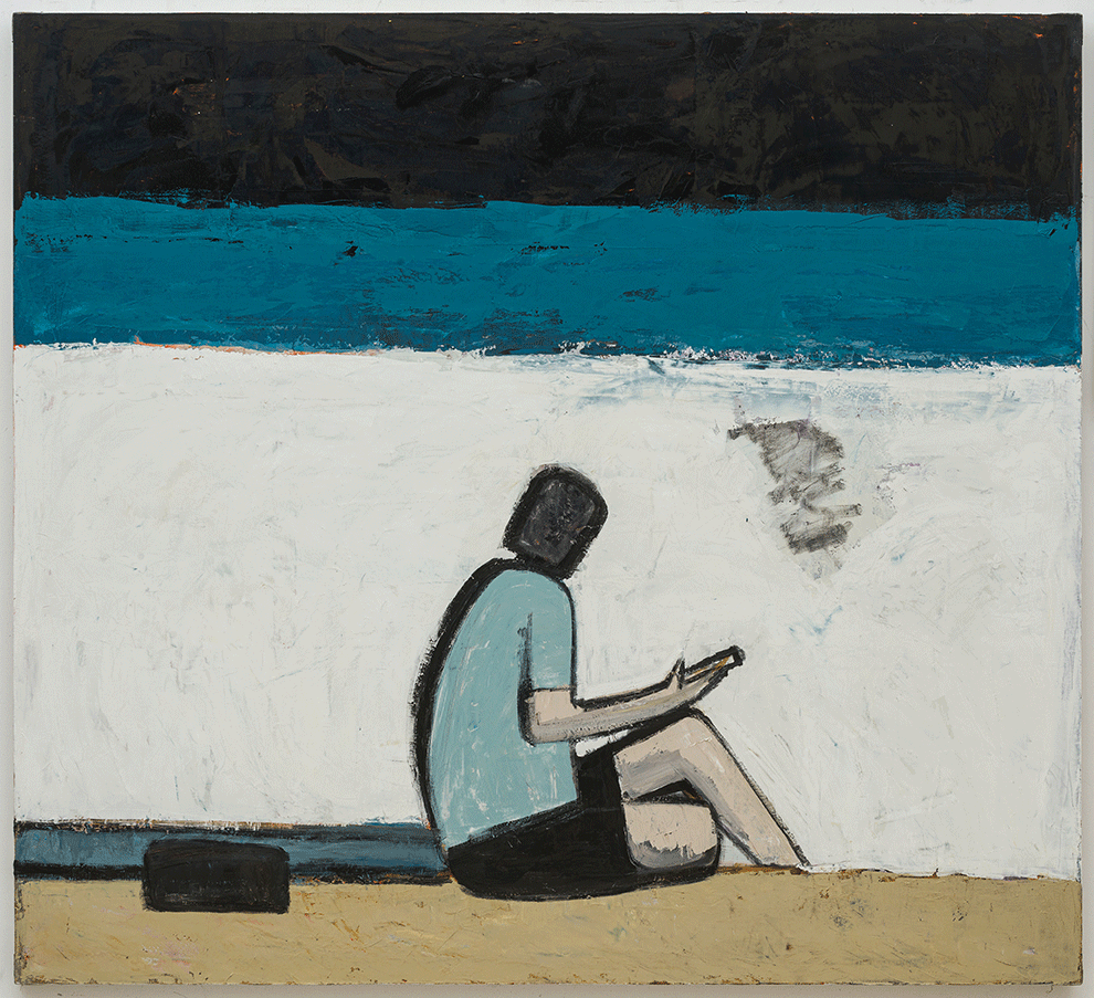 無題——水邊閱讀與石頭 Untitled—Waterside Reading and Stone，2022，布面油畫 oil on canvas，200×220 cm.png