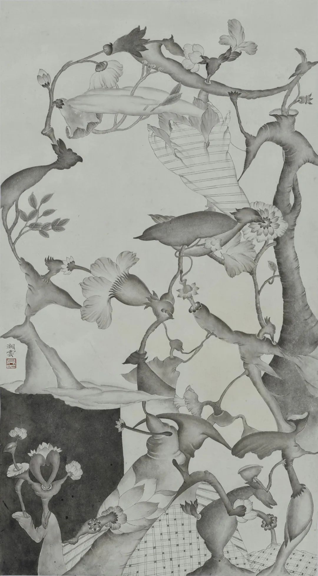 2 鏈接的千鳥(niǎo)紋 之三:一  紙本設(shè)色  93x51cm  2014年.jpeg