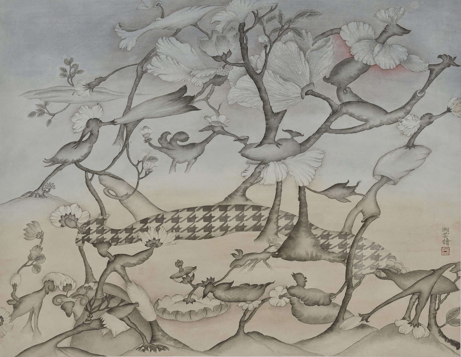 10《鏈接的千鳥(niǎo)紋之二》紙本設(shè)色，69x90cm，2014年.png