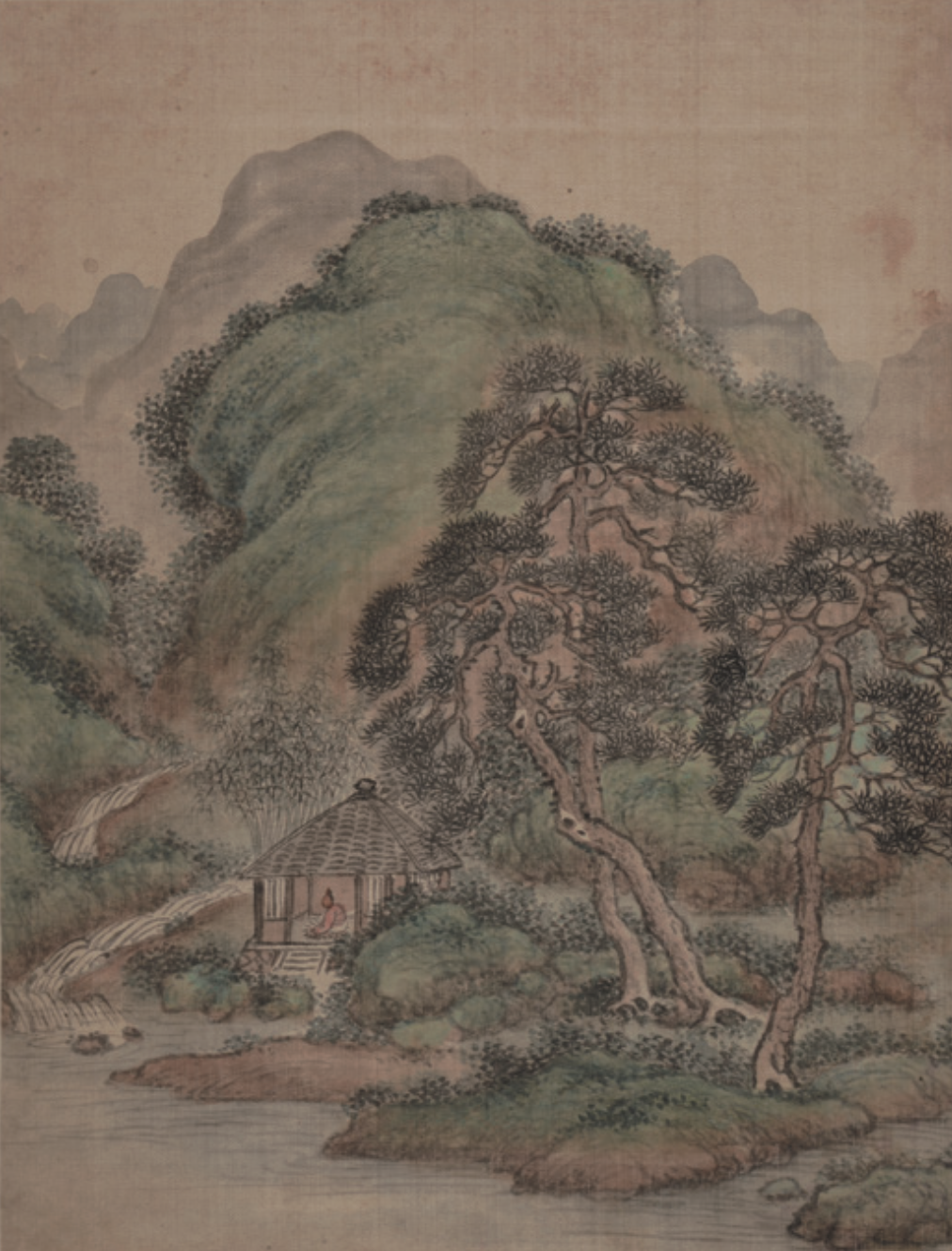 《仿古山水》冊(cè)頁之一，王翚（款），絹本設(shè)色，1703年，中央美術(shù)學(xué)院美術(shù)館藏.png