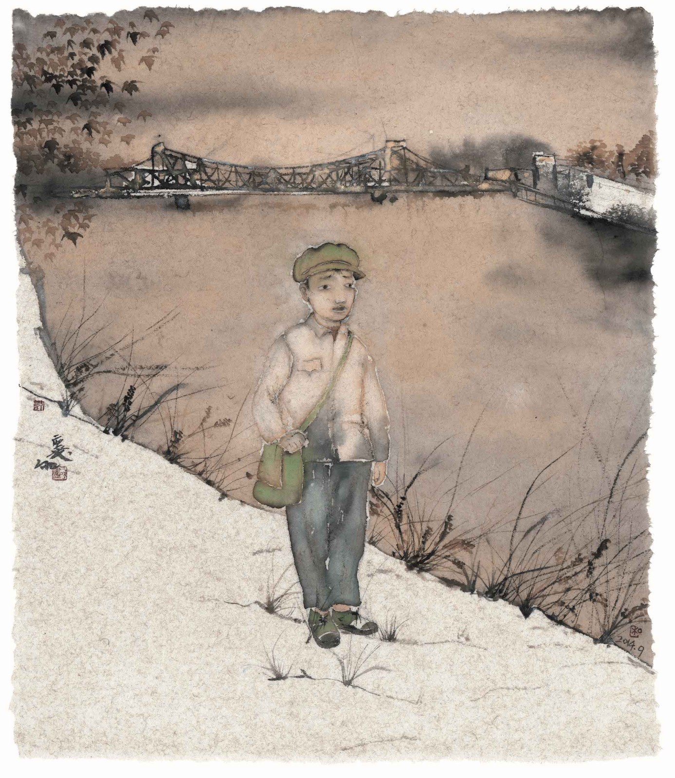 Youth on the Banks of the Hai River, Ink and wash on paper, 65 × 55 cm, 2014.jpg