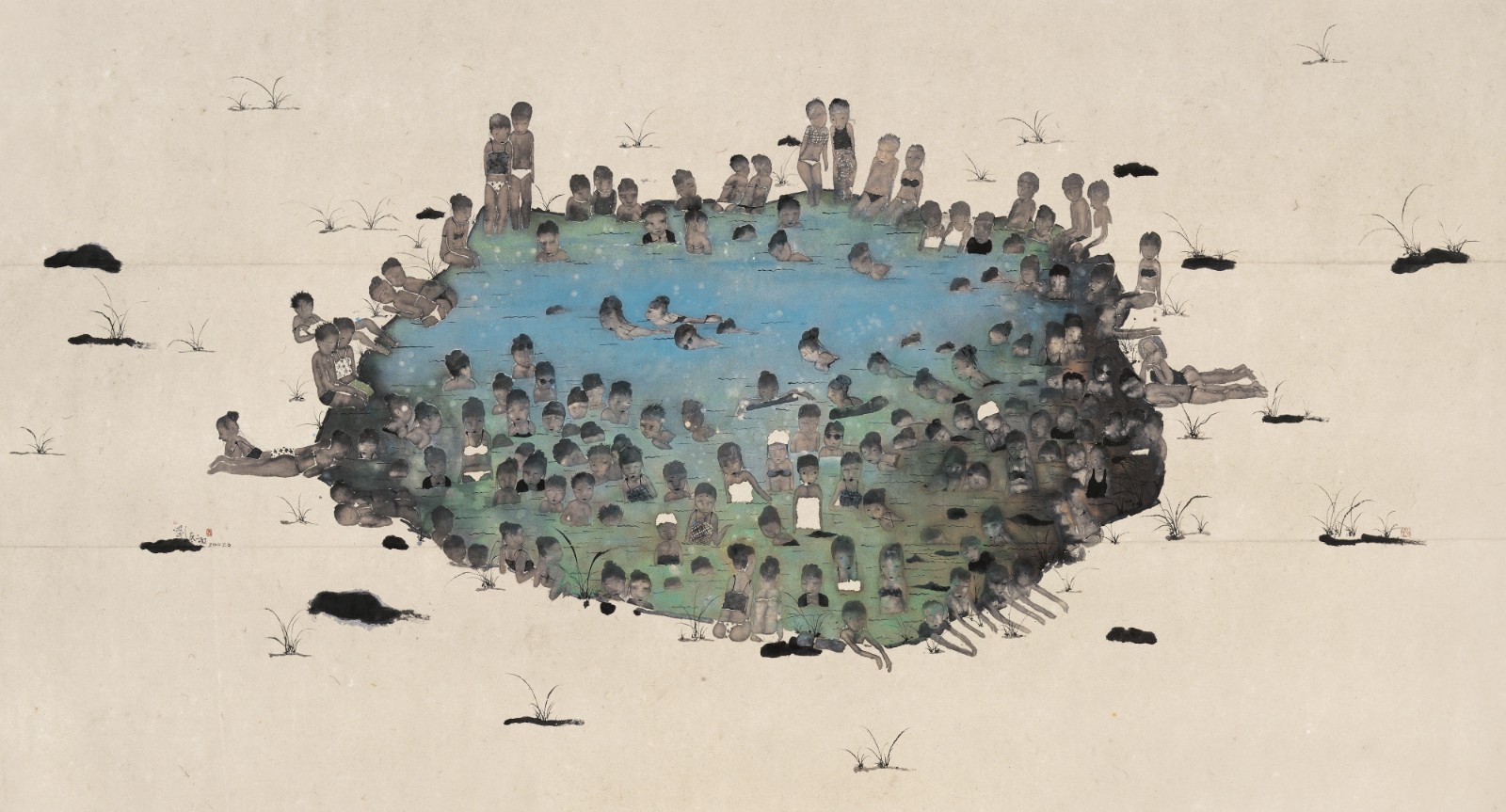 《有魚(yú)》，紙本水墨，270  × 500 cm，2006.jpg