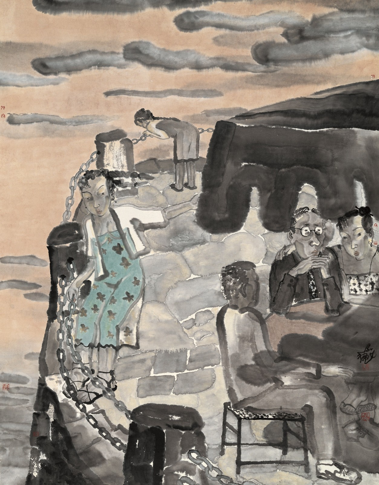 《都市上空·日落》，紙本水墨， 180 × 140 cm，1996.jpg