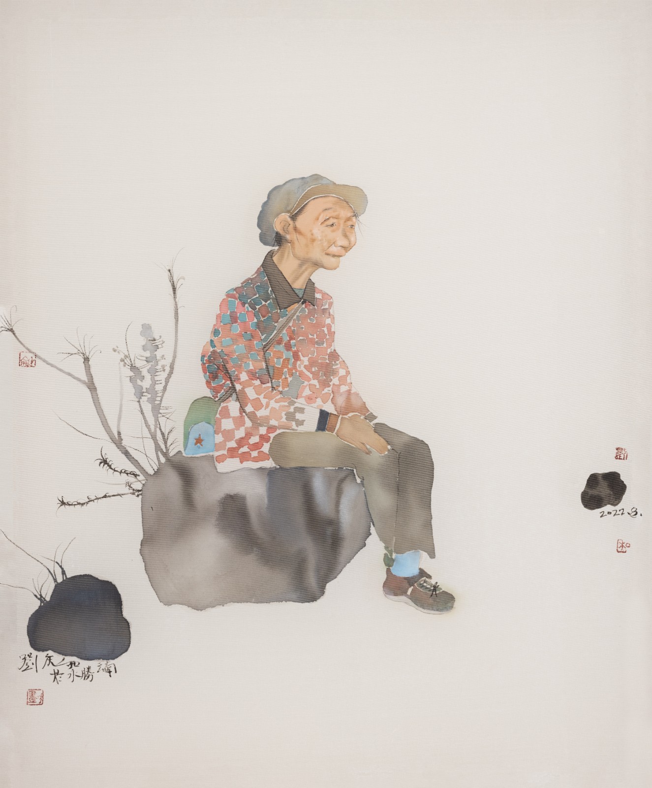 《背包的奶奶》，絹本水墨，60 × 50 cm，2022.jpeg