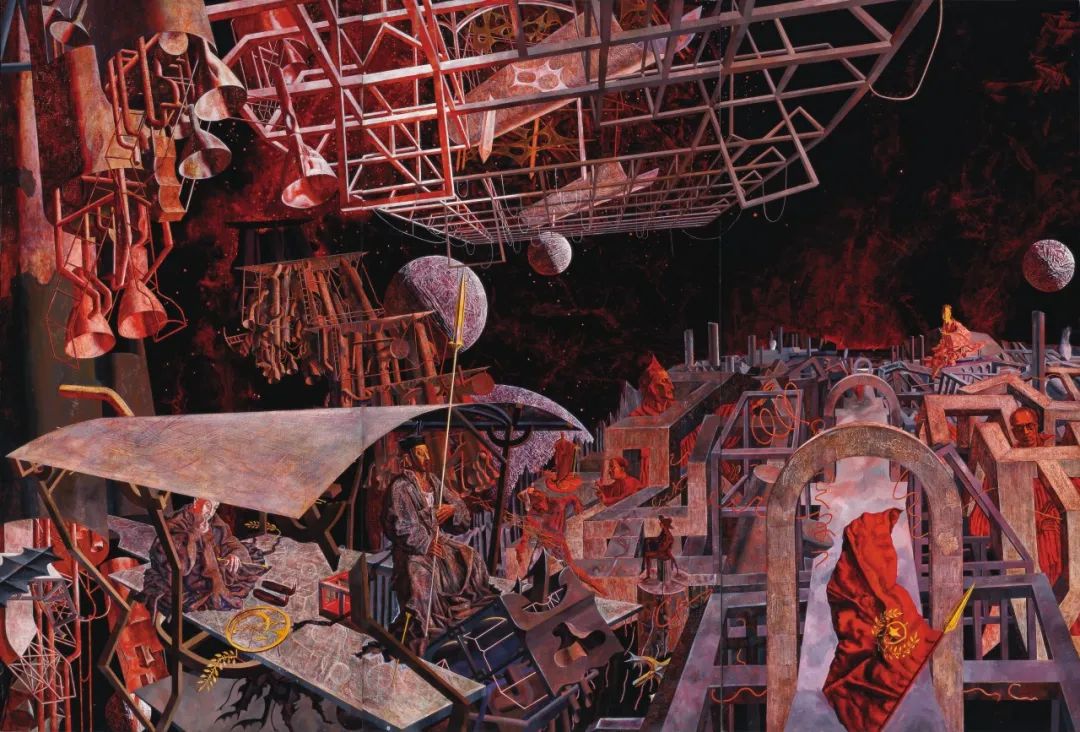 唐暉，《時空一擊》，1991年，244cm×360cm，布面油彩，中央美術學院美術館藏.jpg