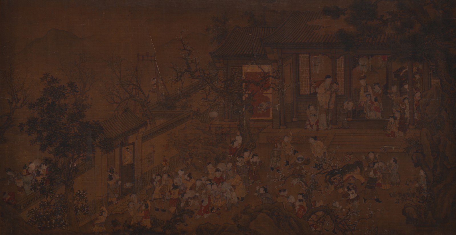 05 Qiu Ying (signature), Scroll of Chinese New Year's Day (detail), Ink and color on silk, Ming dynasty, Collection of CAFA Art Museum.jpg