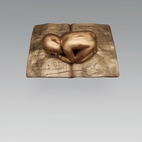 Zhang Xiaogang, Sleeping Boy on the Book, 2008; Bronze, 87 x 60 x 26 cm