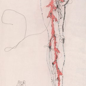 03 Xu Hualing, Embroidery – Leg, color and ink on silk, 160 x 80 cm, 2009